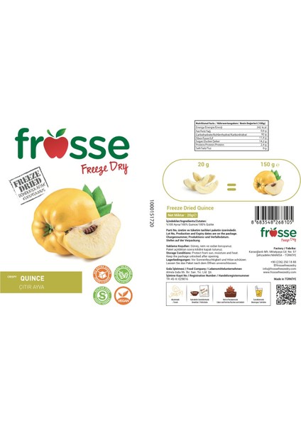 Ayva Kıtırı - Freeze Dried - Üretici Firmadan Dondurularak Kurutulmuş Ayva Cipsi 20 gr