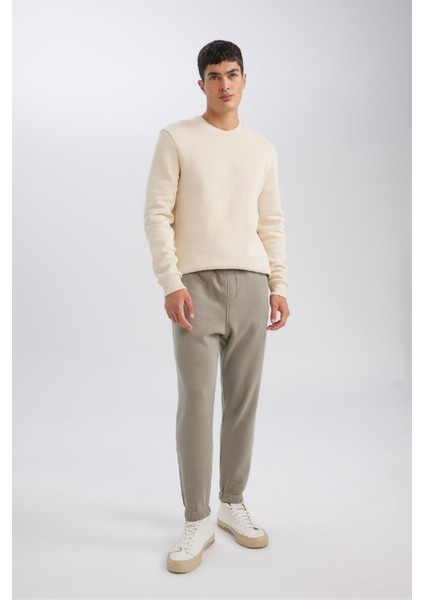 Jogger Eşofman Altı Standart Fit Basic Düz Beli Bağcıklı Lastikli Paça Cepli A6468AX24AU