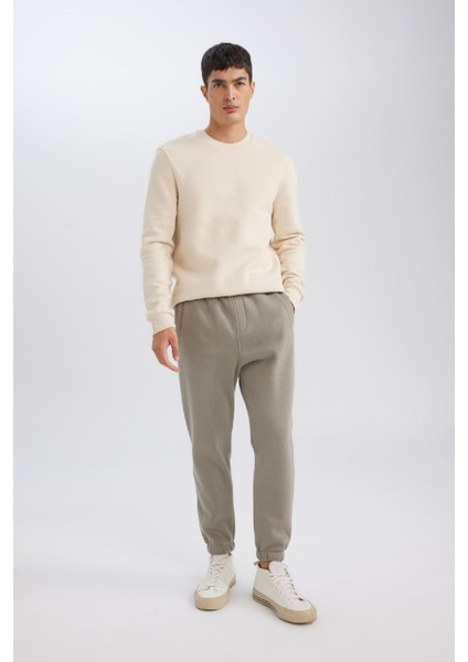 Jogger Eşofman Altı Standart Fit Basic Düz Beli Bağcıklı Lastikli Paça Cepli A6468AX24AU