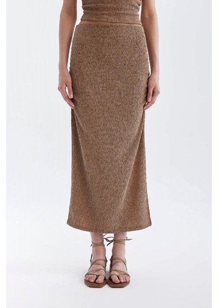Straight Fit Normal Bel Bürümcük Midi Etek D2839AX24HS