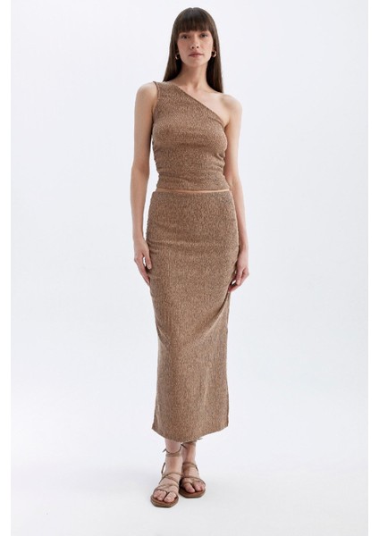 Straight Fit Normal Bel Bürümcük Midi Etek D2839AX24HS