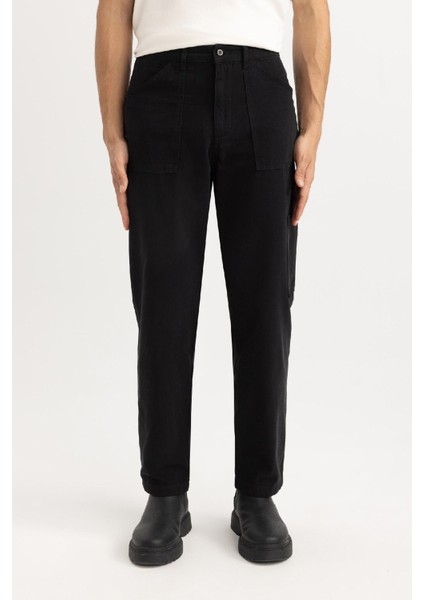 Yazlık Kanvas Pantolon Straight Fit Normal Kalıp Normal Bel Boru Paça Basic Düz Cepli B2156AX24SP