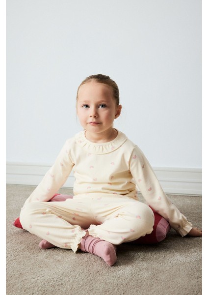 Kız Bebek Pijama Takımı Gökkuşağı Baskılı Uzun Kollu Üst Beli Lastikli Uzun Alt E1535A525SP