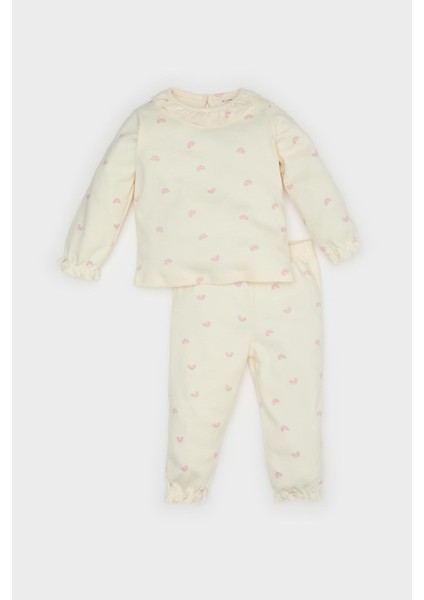 Kız Bebek Pijama Takımı Gökkuşağı Baskılı Uzun Kollu Üst Beli Lastikli Uzun Alt E1535A525SP