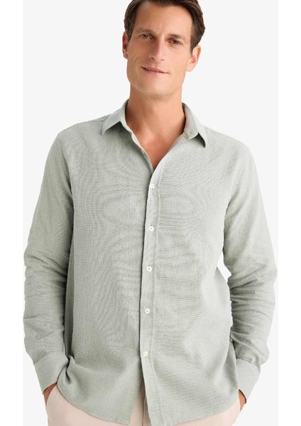 %100 Pamuk Regular Fit Polo Yaka Uzun Kollu Gömlek D7394AX25SP