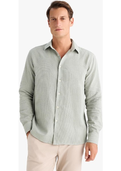 %100 Pamuk Regular Fit Polo Yaka Uzun Kollu Gömlek D7394AX25SP