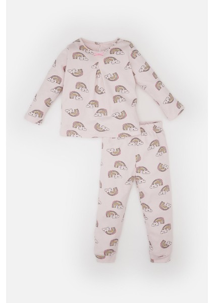 Kız Bebek Pijama Takımı Gökkuşağı Baskılı Uzun Kollu Üst Beli Lastikli Uzun Alt D9075A525SP