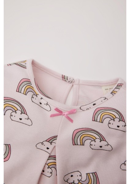 Kız Bebek Pijama Takımı Gökkuşağı Baskılı Uzun Kollu Üst Beli Lastikli Uzun Alt D9075A525SP
