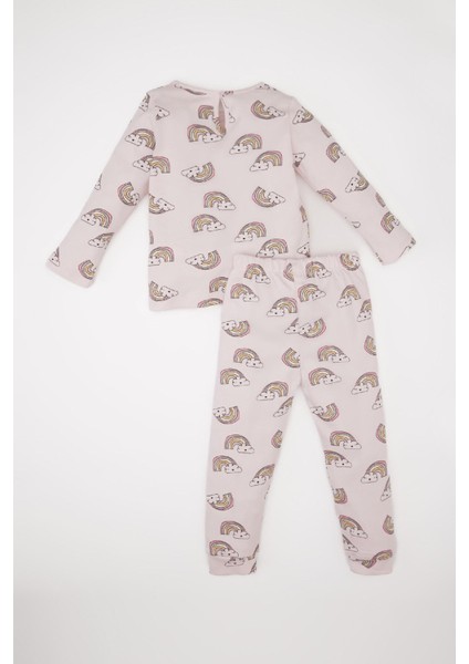 Kız Bebek Pijama Takımı Gökkuşağı Baskılı Uzun Kollu Üst Beli Lastikli Uzun Alt D9075A525SP