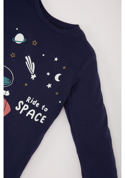 Erkek Bebek Pijama Takımı Uzay Baskılı Uzun Kollu Üst Beli Lastikli Uzun Alt D9068A525SP