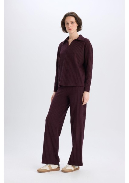 Wide Leg Geniş Paça Eşofman Altı Normal Bel Fitilli Kaşkorse Kumaş Basic Düz B2405AX25SP