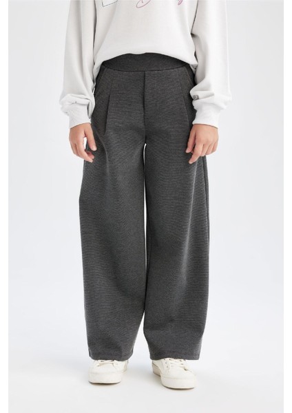 Kız Çocuk Wide Leg Geniş Bol Paça Beli Lastikli Basic Düz Eşofman Altı D3889A824WN