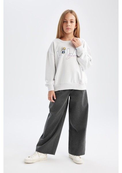 Kız Çocuk Wide Leg Geniş Bol Paça Beli Lastikli Basic Düz Eşofman Altı D3889A824WN