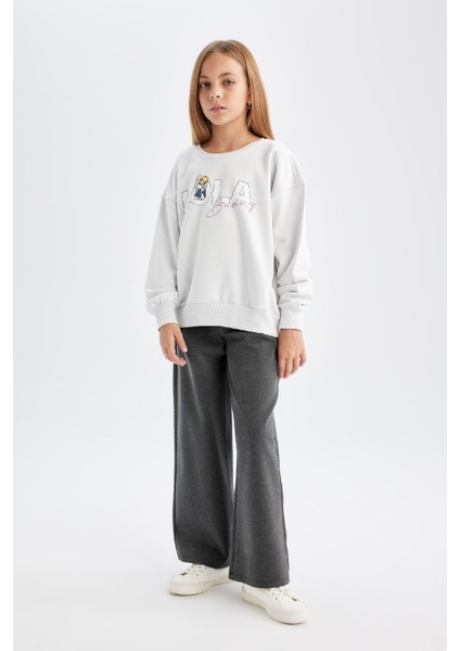 Kız Çocuk Wide Leg Geniş Bol Paça Beli Lastikli Basic Düz Eşofman Altı D3889A824WN
