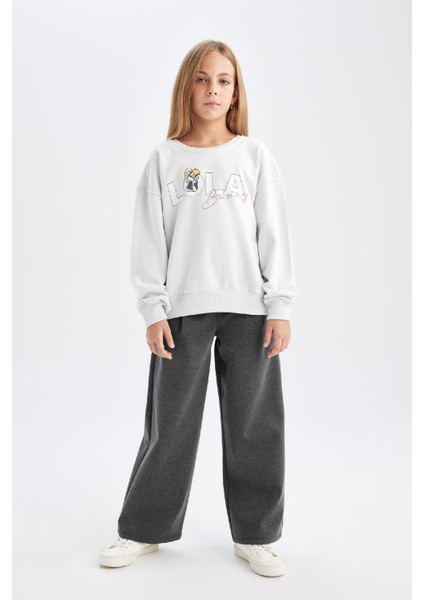 Kız Çocuk Wide Leg Geniş Bol Paça Beli Lastikli Basic Düz Eşofman Altı D3889A824WN