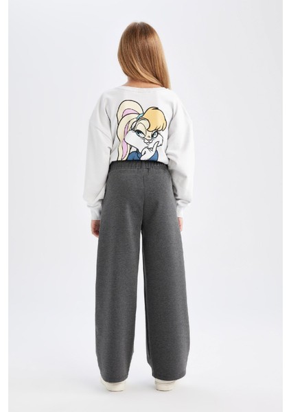 Kız Çocuk Wide Leg Geniş Bol Paça Beli Lastikli Basic Düz Eşofman Altı D3889A824WN