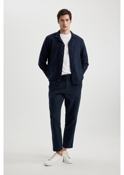Yazlık Jogger Pantolon Regular Fit Normal Kesim Keten Görünümlü Düz Paça Pamuklu Cepli B4138AX24SP