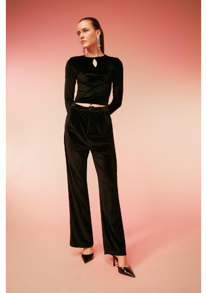 Wide Leg Kadife Kışlık Pantolon Yüksek Bel Geniş Paça Uzun Boy B4881AX23WN modelleri