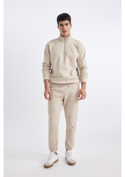 Jogger Eşofman Altı Standart Fit Basic Düz Beli Bağcıklı Lastikli Paça Cepli A6468AX24SP