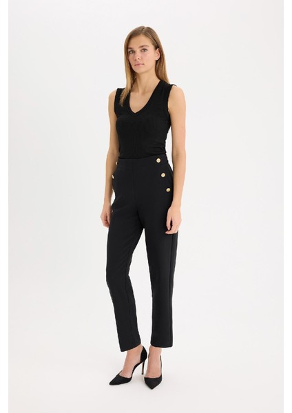 Carrot Fit Havuç Kalıp Kumaş Pantolon Basic Düz Cepli Yüksek Bel Düz Paça B1238AX25SP
