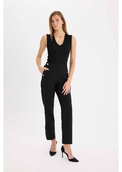Carrot Fit Havuç Kalıp Kumaş Pantolon Basic Düz Cepli Yüksek Bel Düz Paça B1238AX25SP
