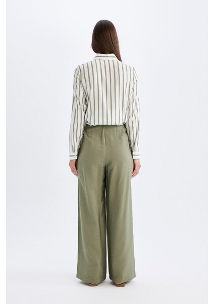Wide Leg Geniş Bol Paça Çift Pileli Basic Düz Dokuma Pantolon A9068AX24SM