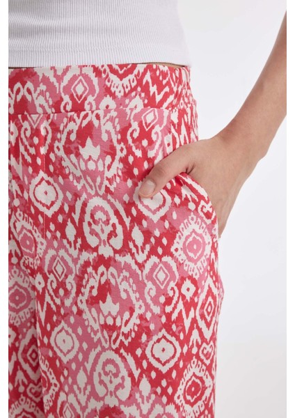 Straight Fit Desenli Cepli Yüksek Bel Geniş Paça Kumaş Pantolon D3173AX24HS