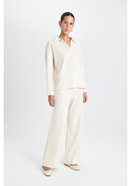 Wide Leg Geniş Paça Eşofman Altı Normal Bel Fitilli Kaşkorse Kumaş Basic Düz B2405AX24AU