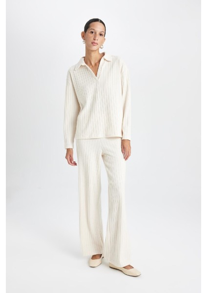 Wide Leg Geniş Paça Eşofman Altı Normal Bel Fitilli Kaşkorse Kumaş Basic Düz B2405AX24AU