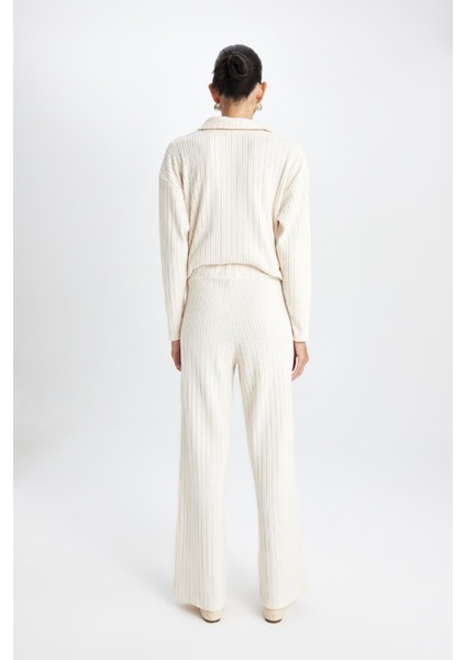 Wide Leg Geniş Paça Eşofman Altı Normal Bel Fitilli Kaşkorse Kumaş Basic Düz B2405AX24AU