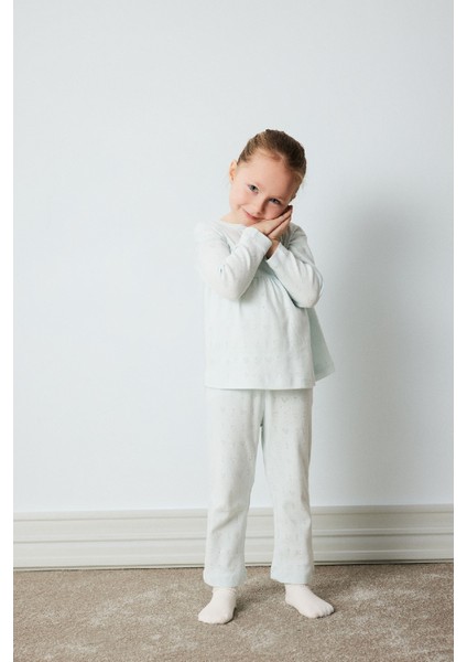 Kız Bebek Pijama Takımı Ribana Uzun Kollu Üst Beli Lastikli Uzun Alt E0766A525SP