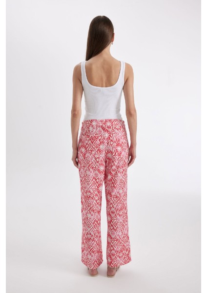 Straight Fit Desenli Cepli Yüksek Bel Geniş Paça Kumaş Pantolon D3173AX24HS