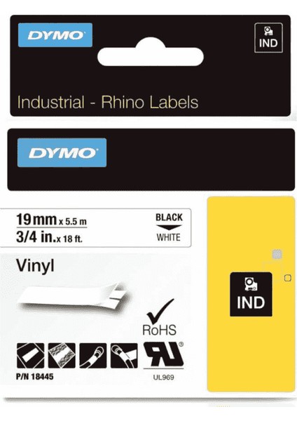 Dymo Rhinopro 18445 Beyaz Siyah Renkli Vinil Şerit 19 mm x 5,5 mt