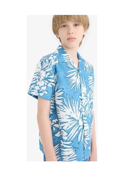 Erkek Çocuk Oversize Geniş Kalıp Polo Yaka Desenli Kısa Kollu Gömlek E2905A825SM