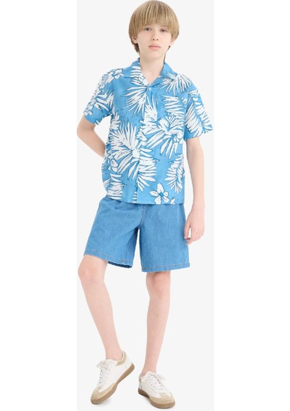 Erkek Çocuk Oversize Geniş Kalıp Polo Yaka Desenli Kısa Kollu Gömlek E2905A825SM