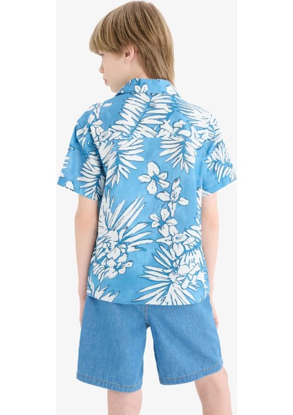 Erkek Çocuk Oversize Geniş Kalıp Polo Yaka Desenli Kısa Kollu Gömlek E2905A825SM