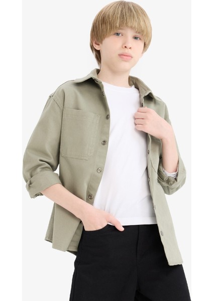 Erkek Çocuk Oversize Geniş Kalıp Polo Yaka Twill Uzun Kollu Gömlek D7793A825SP