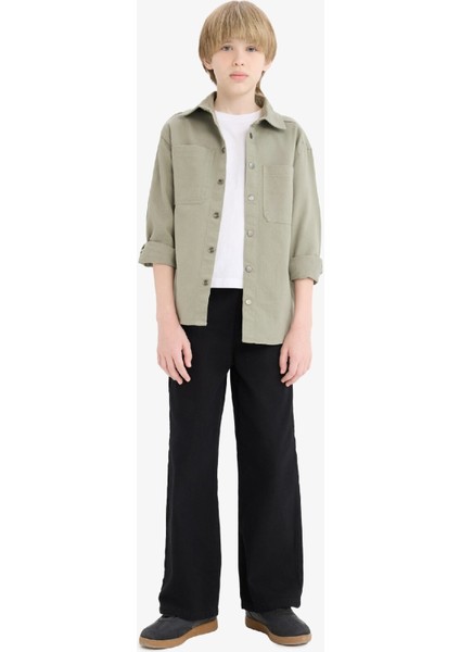 Erkek Çocuk Oversize Geniş Kalıp Polo Yaka Twill Uzun Kollu Gömlek D7793A825SP