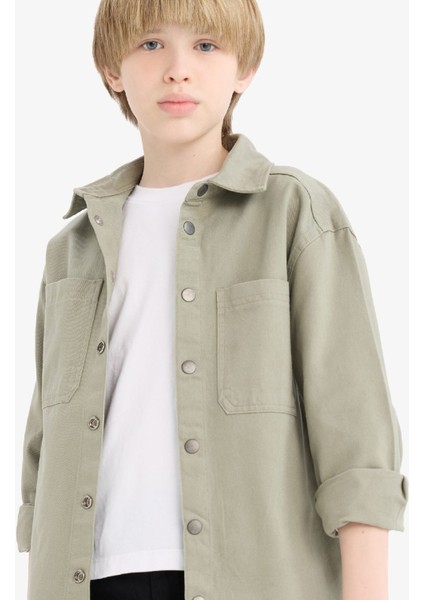 Erkek Çocuk Oversize Geniş Kalıp Polo Yaka Twill Uzun Kollu Gömlek D7793A825SP