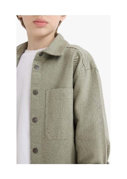 Erkek Çocuk Oversize Geniş Kalıp Polo Yaka Twill Uzun Kollu Gömlek D7793A825SP