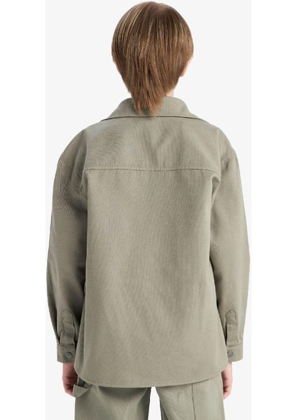 Erkek Çocuk Oversize Geniş Kalıp Polo Yaka Twill Uzun Kollu Gömlek D7793A825SP