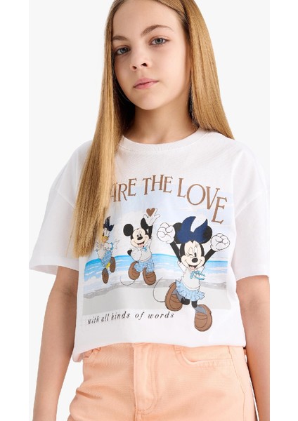 Kız Çocuk Disney Mickey Mouse &Friends Relax Fit Bisiklet Yaka Kısa Kollu Tişört D8824A825SP