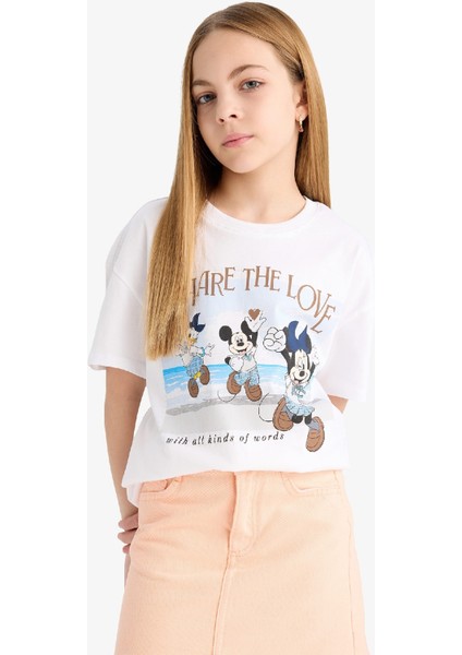 Kız Çocuk Disney Mickey Mouse &Friends Relax Fit Bisiklet Yaka Kısa Kollu Tişört D8824A825SP