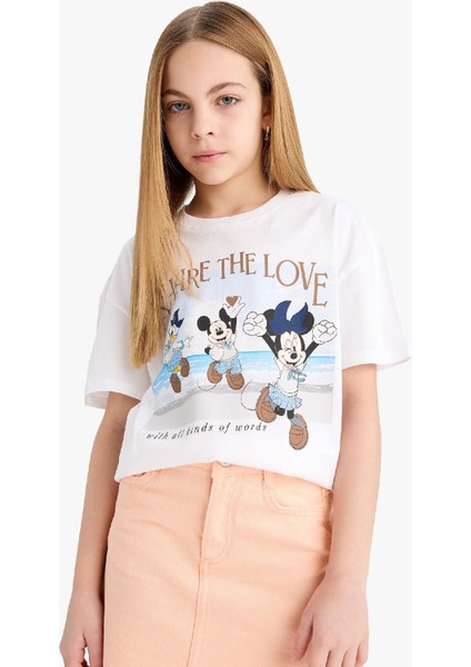 Kız Çocuk Disney Mickey Mouse &Friends Relax Fit Bisiklet Yaka Kısa Kollu Tişört D8824A825SP