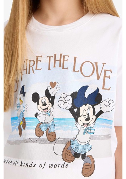 Kız Çocuk Disney Mickey Mouse &Friends Relax Fit Bisiklet Yaka Kısa Kollu Tişört D8824A825SP