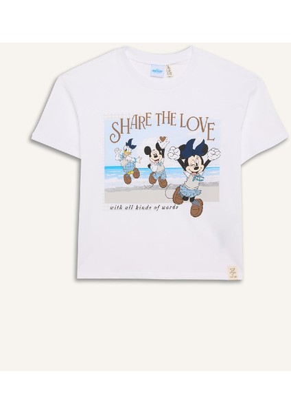 Kız Çocuk Disney Mickey Mouse &Friends Relax Fit Bisiklet Yaka Kısa Kollu Tişört D8824A825SP