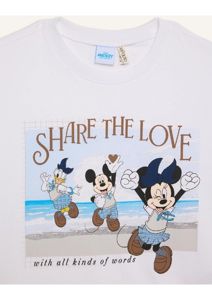 Kız Çocuk Disney Mickey Mouse &Friends Relax Fit Bisiklet Yaka Kısa Kollu Tişört D8824A825SP