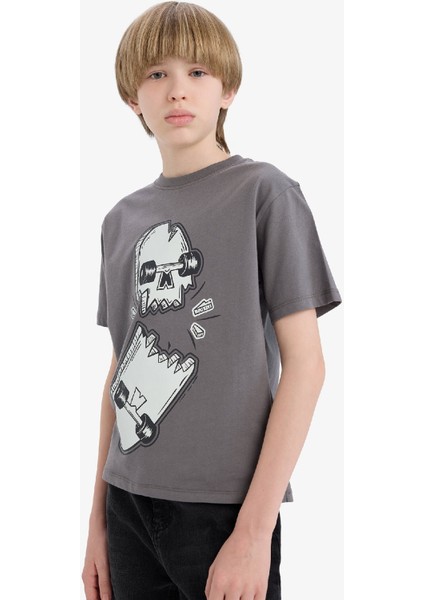Erkek Çocuk Bisiklet Yaka Kaykay Baskılı Kısa Kollu Tişört D9293A825SM