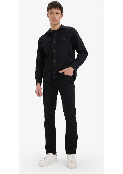 %100 Pamuk Regular Fit Jean Uzun Kollu Gömlek E5711AX25SP