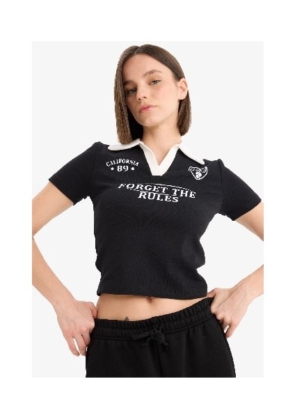 Coool Fitted Polo Yaka Baskılı Ribana Kısa Kollu Tişört E7443AX25SP fırsatları